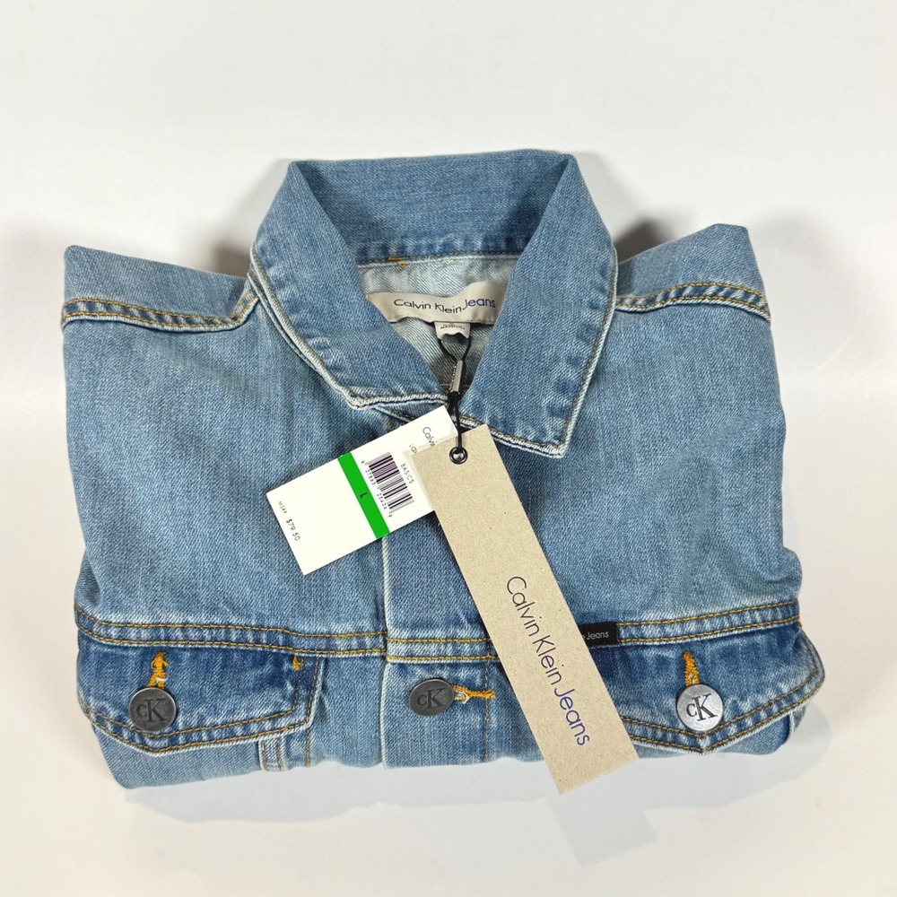 NEW Calvin Klein Jeans Light Wash Denim Trucker Jacket Blue Mens‎ L 41BJ842